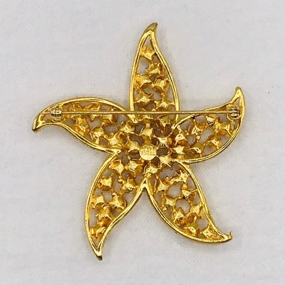 Vtg Brooch Lee Angel Large Starfish Flower Pinwheel Crystal Rhinestone Estate